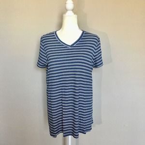 Dividends Maternity Sz Small Blue White Striped Short Sleeve Ribbed Shirt